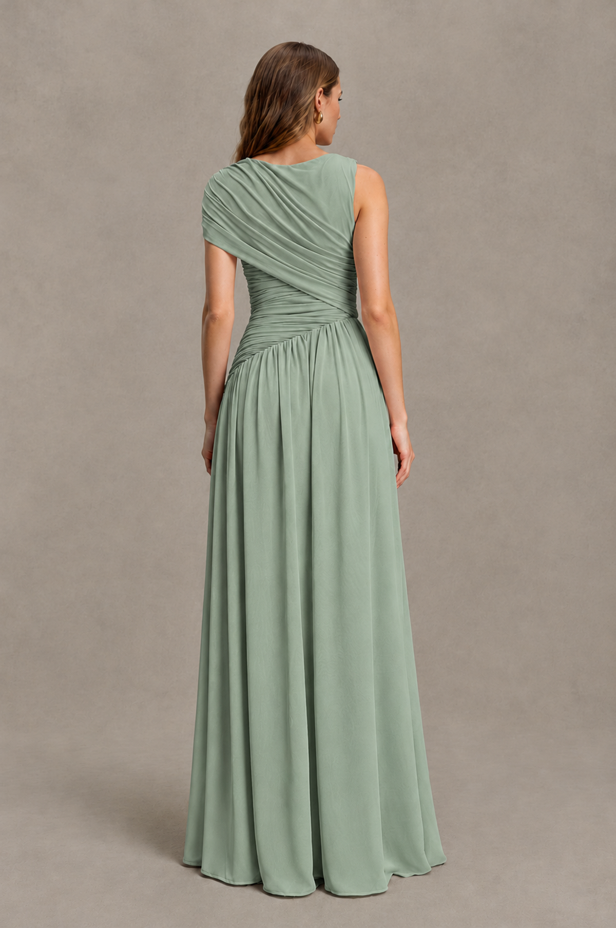 BOLODOO Dusty Sage One-Shoulder Ruched Floor-Length Bridesmaid Dress - Dusty Sage - Dusty Sage_02