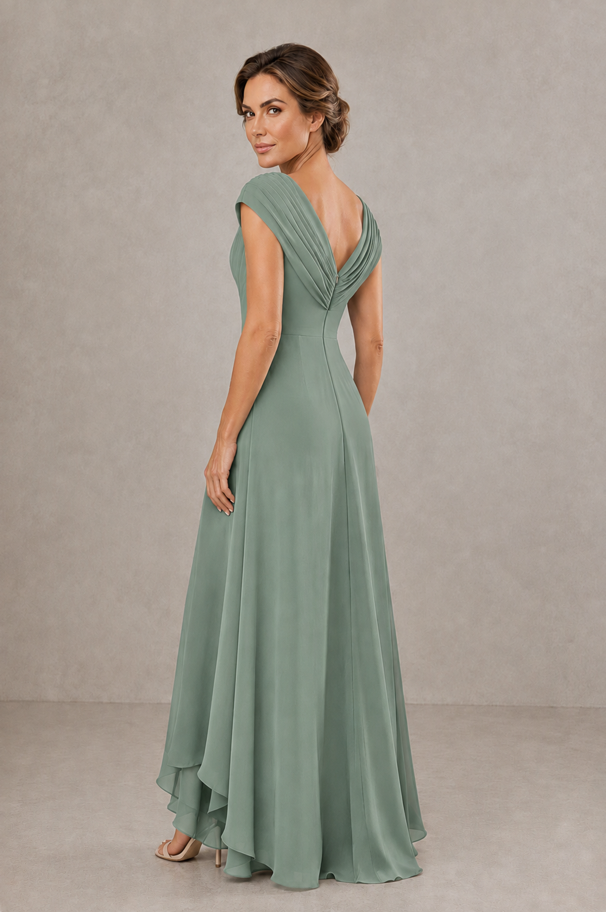 BOLODOO Dusty Sage V-Neck High-Low Mother of the Bride Dress - Dusty Sage - Dusty Sage_02