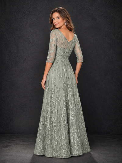 BOLODOO Dusty Sage Illusion Bateau Neck 3/4 Sleeve Floral Lace A-Line Mother of the Bride Dress MX007 - Dusty Sage - Dusty Sage_02