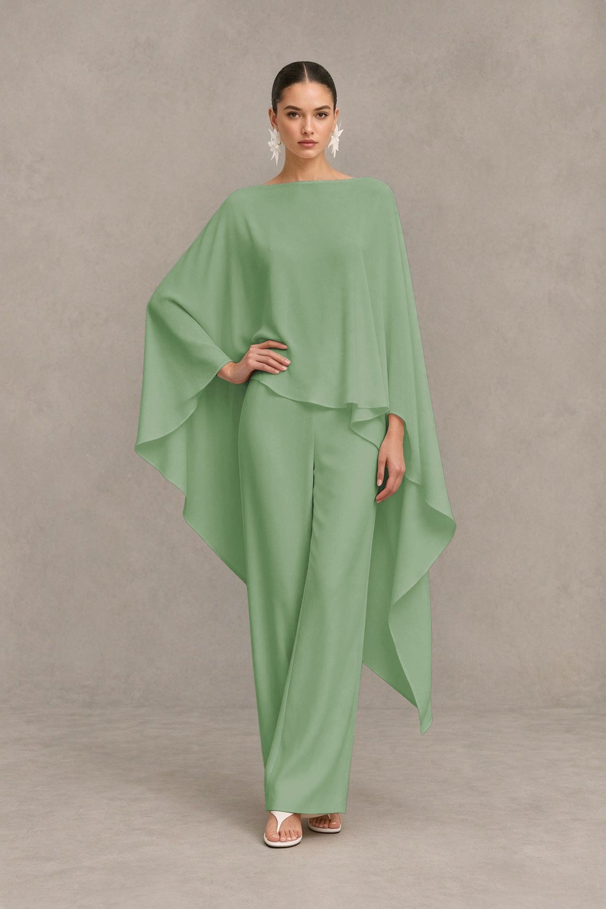 BOLODOO Dusty Sage Cape Sleeve Wide-Leg Formal Pantsuit - Dusty Sage - Dusty Sage_03