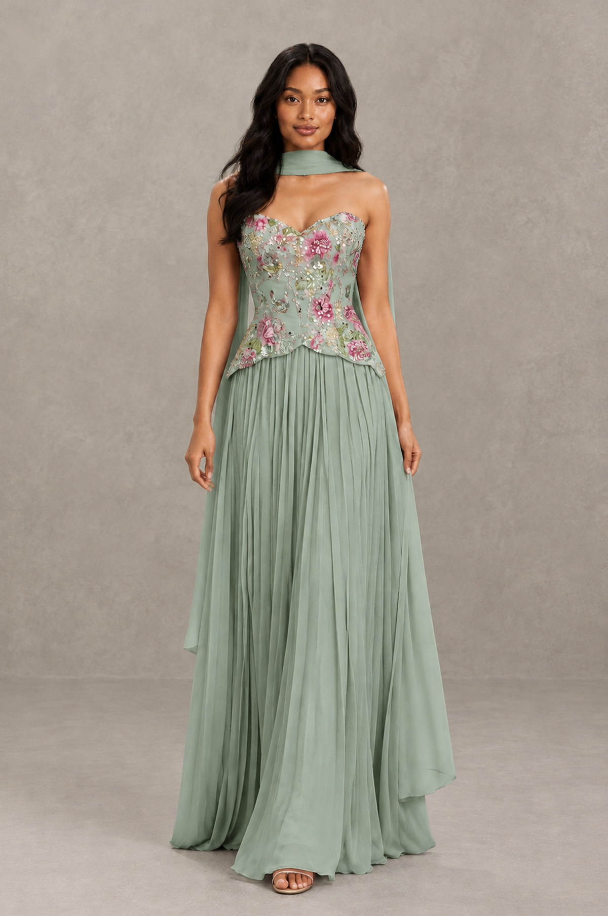 BOLODOO Dusty Sage Strapless Beaded Floral Corset Chiffon Maxi Gown – Open Back Prom & Formal Evening Dress - Dusty Sage - Dusty Sage_03