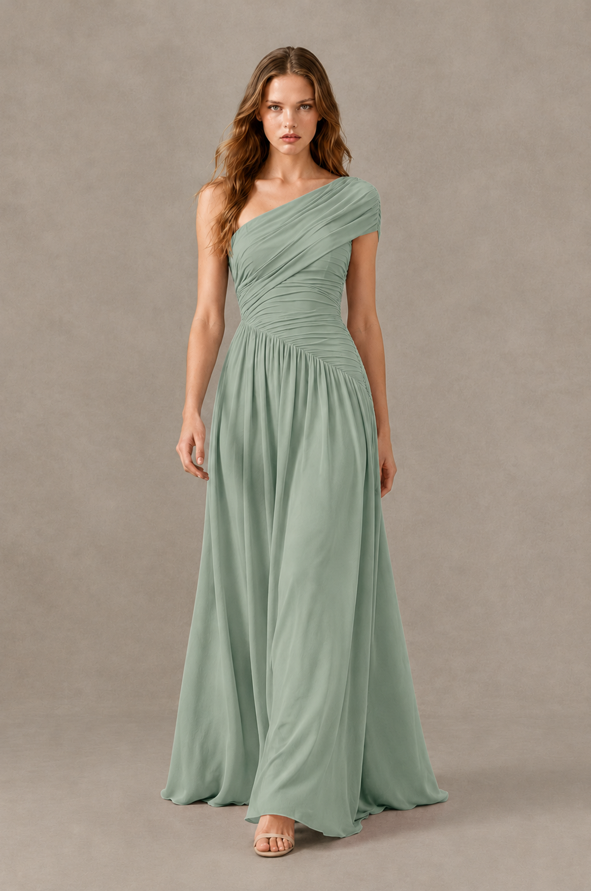 BOLODOO Dusty Sage One-Shoulder Ruched Floor-Length Bridesmaid Dress - Dusty Sage - Dusty Sage_03