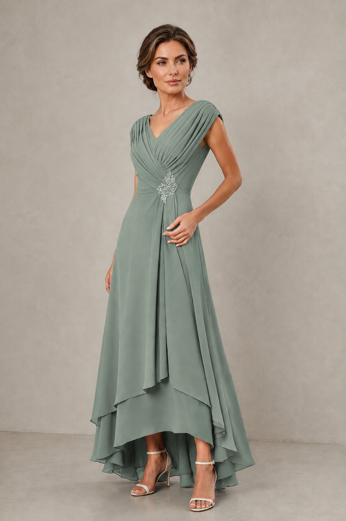 BOLODOO Dusty Sage V-Neck High-Low Mother of the Bride Dress - Dusty Sage - Dusty Sage_03