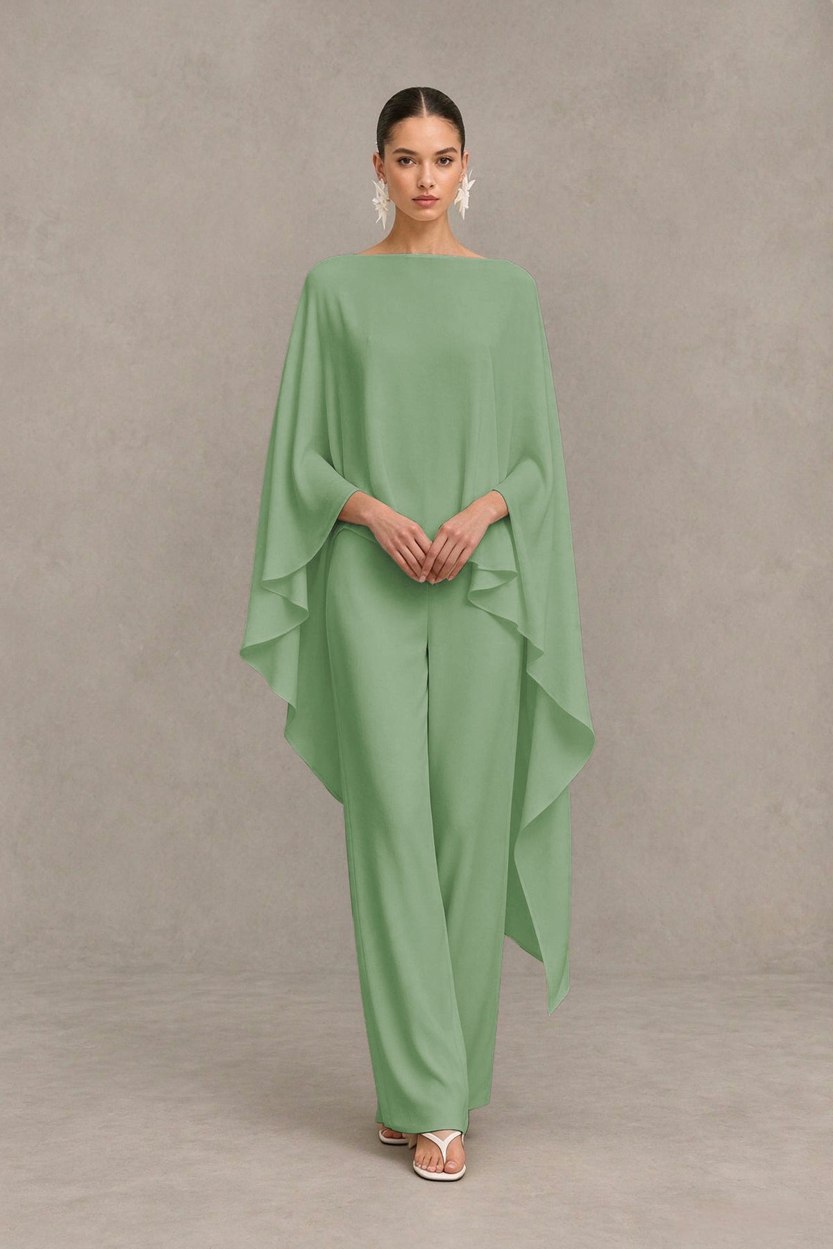 BOLODOO Dusty Sage Cape Sleeve Wide-Leg Formal Pantsuit - Dusty Sage - Dusty Sage_04