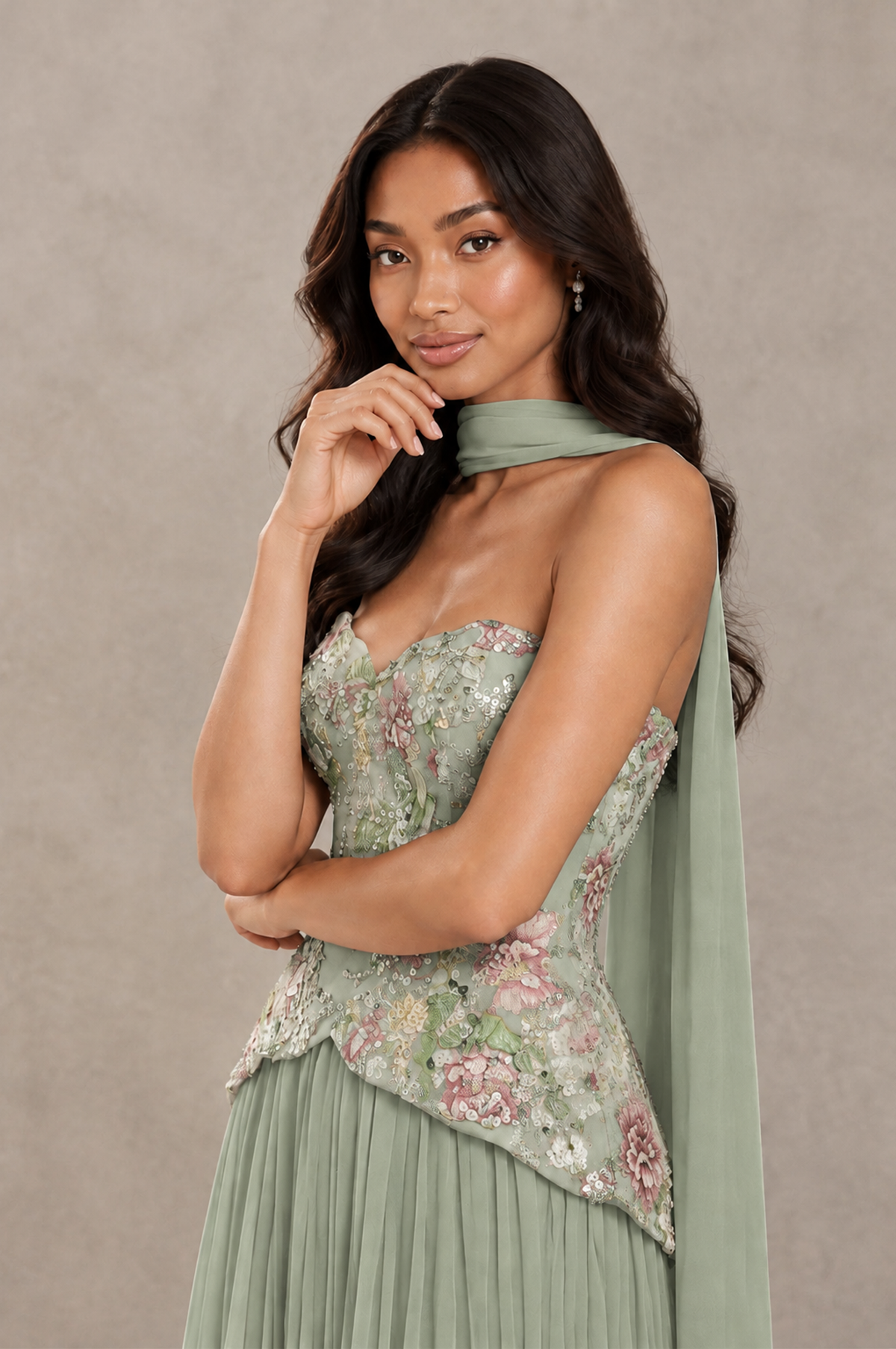 BOLODOO Dusty Sage Strapless Beaded Floral Corset Chiffon Maxi Gown – Open Back Prom & Formal Evening Dress - Dusty Sage - Dusty Sage_04