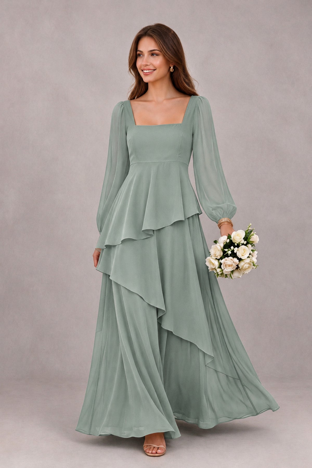 BOLODOO Dusty Sage Long Sleeve Ruffle Bridesmaid Dresses - Dusty Sage - Dusty Sage_1