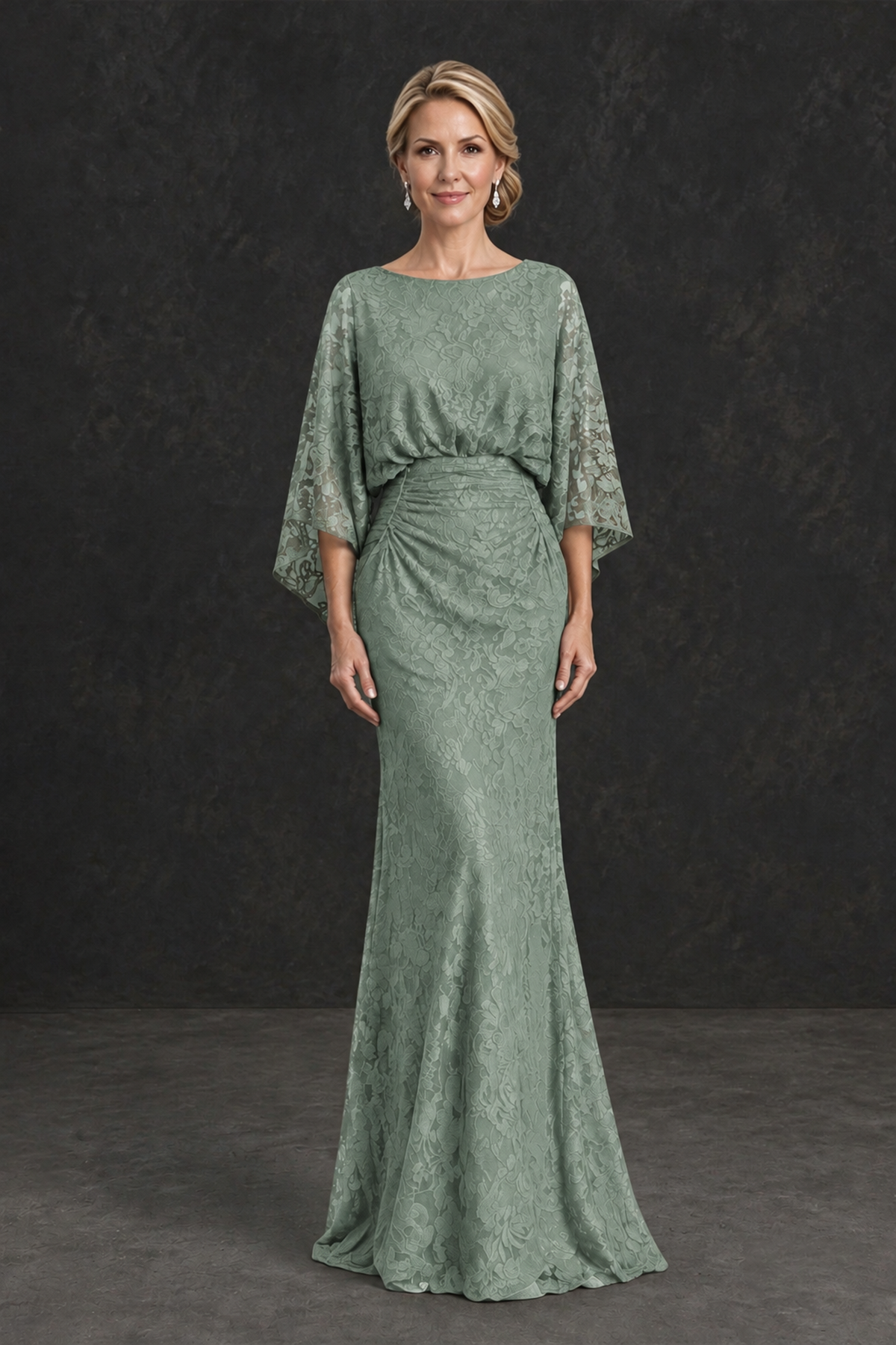 BOLODOO Dusty Sage Lace Flutter Sleeve Mother of the Bride Dress - Dusty Sage - Dusty Sage_1