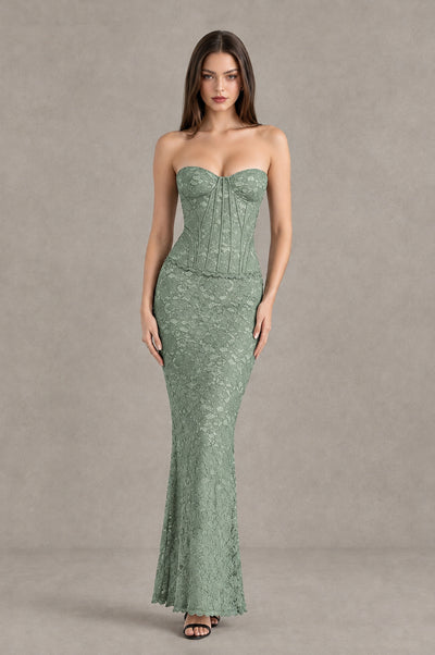 BOLODOO Dusty Sage Strapless Lace Corset Wedding Guest Dress - Dusty Sage - Dusty Sage_1