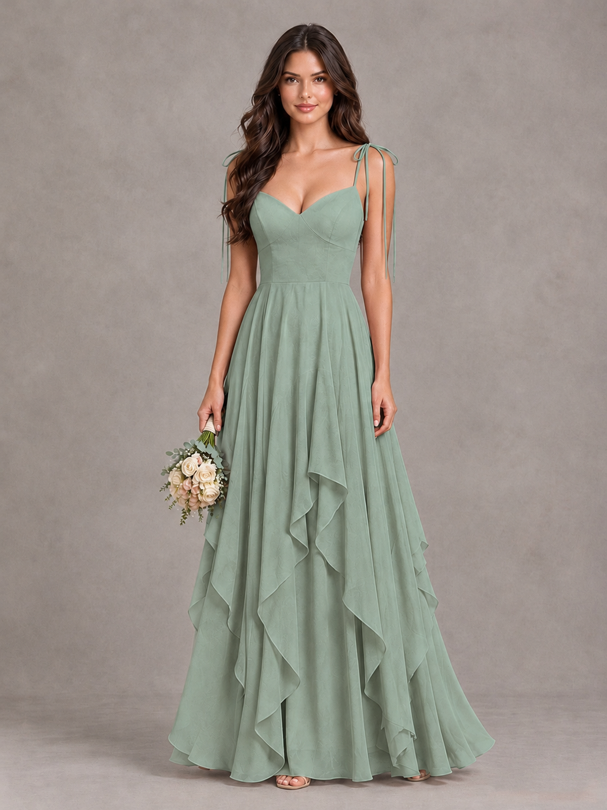BOLODOO Dusty Sage Tie-Strap Ruffle A-Line Bridesmaid Dress - Dusty Sage - Dusty Sage_1