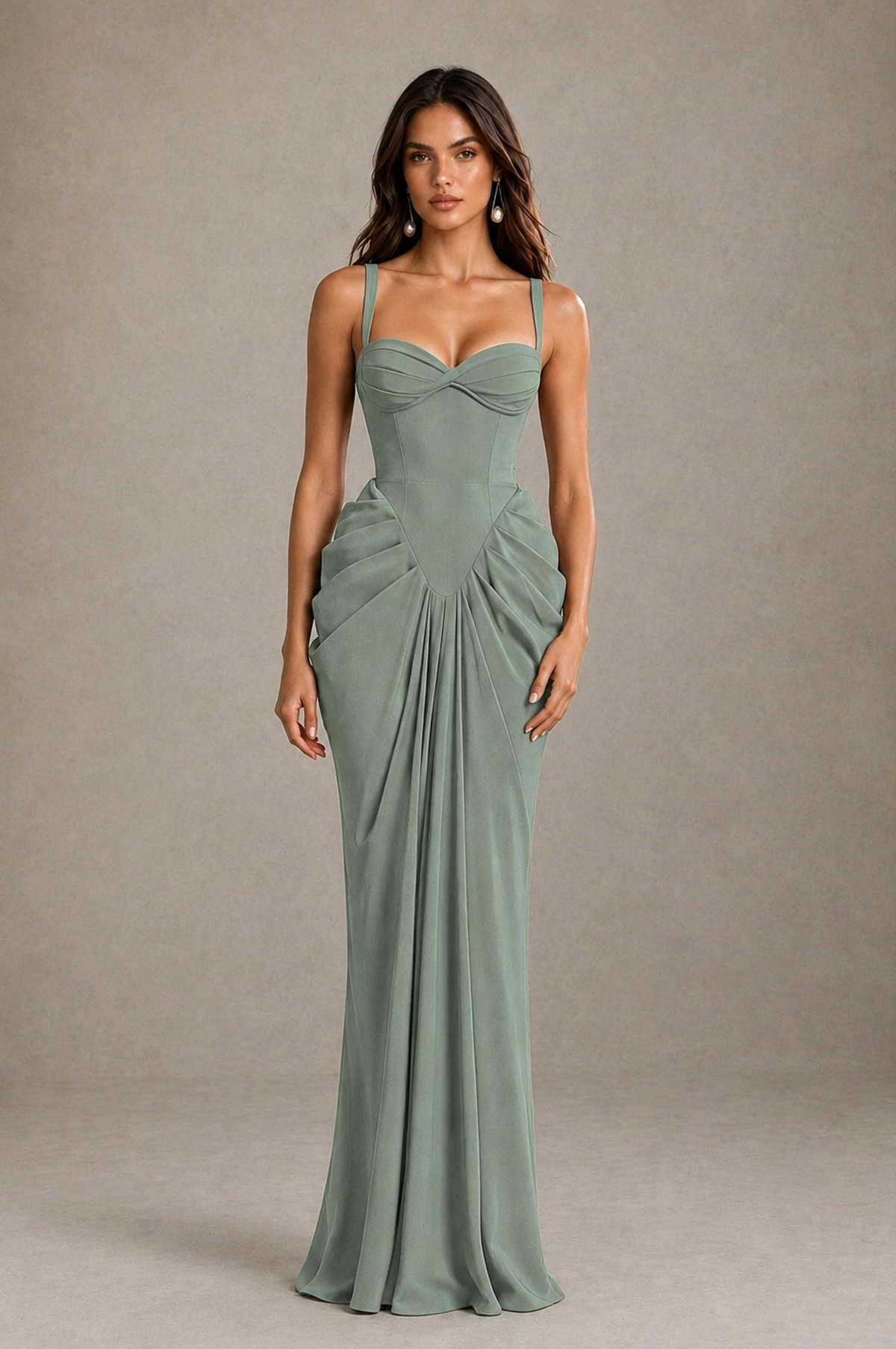 BOLODOO Dusty Sage Sweetheart Ruched Lace-Up Back Evening Gown - Dusty Sage - Dusty_Sage_1