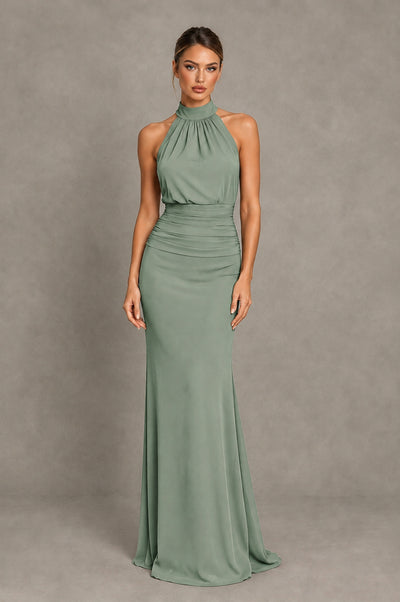 BOLODOO Dusty Sage Chiffon Halter Maxi Formal Wedding Guest Dress - Dusty Sage - Dusty Sage_1