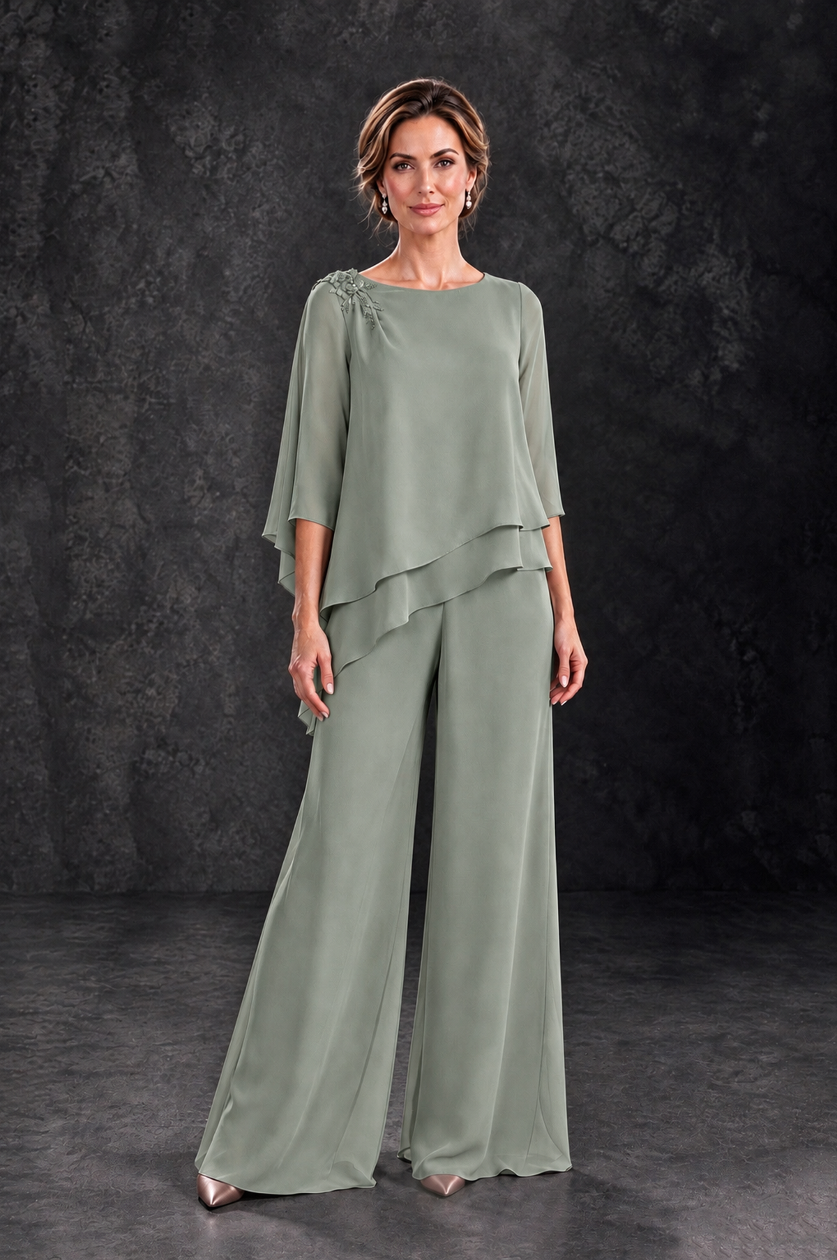 BOLODOO Dusty Sage Layered Wide-Leg Mother of the Bride Pant Suit - Dusty Sage - Dusty Sage_1