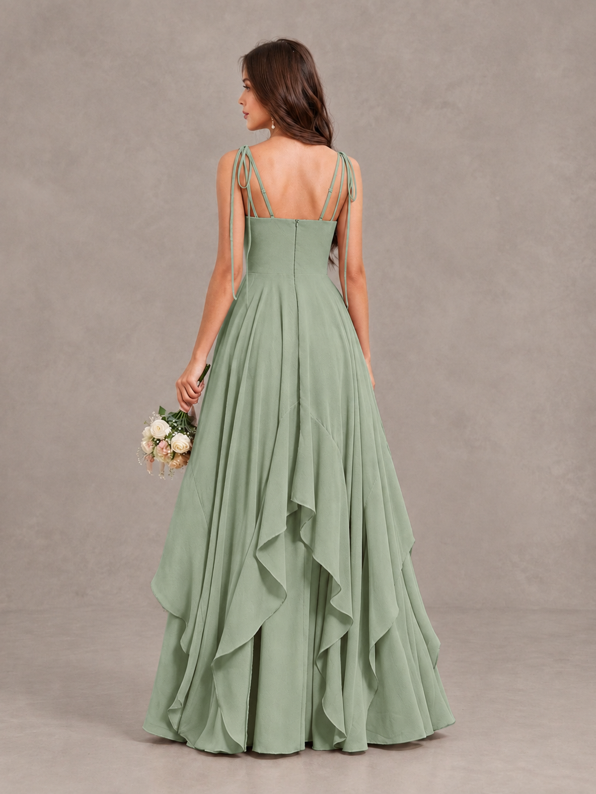 BOLODOO Dusty Sage Tie-Strap Ruffle A-Line Bridesmaid Dress - Dusty Sage - Dusty Sage_2