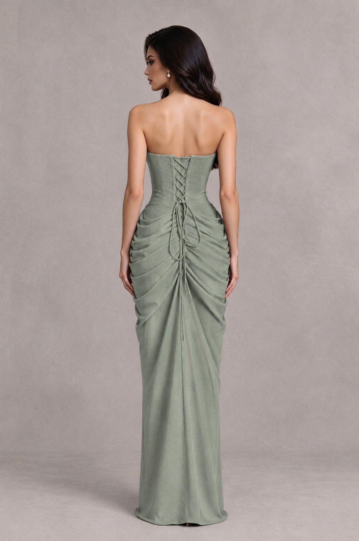 BOLODOO Dusty Sage Strapless Ruched Corset Evening Gown - Dusty Sage - Dusty Sage_2