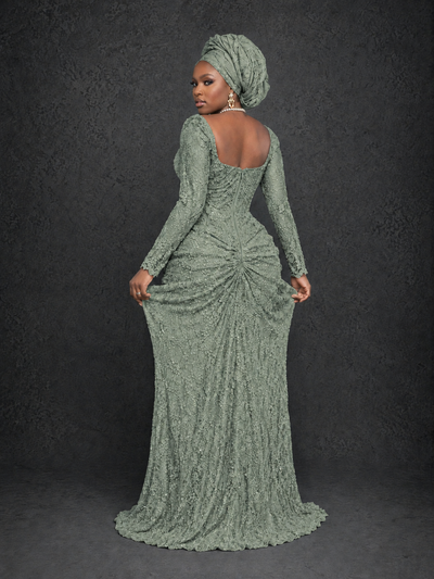BOLODOO Dusty Sage Beaded Lace Long Sleeve Mermaid Gown Sweetheart | Mother of the Bride - Dusty Sage - Dusty Sage_2