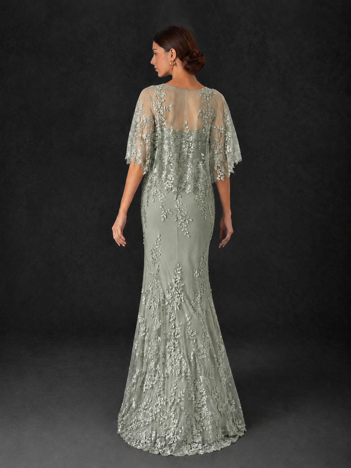 BOLODOO Dusty Sage Botanical Lace Flutter Sleeve Mermaid Gown - Dusty Sage - Dusty_Sage_2