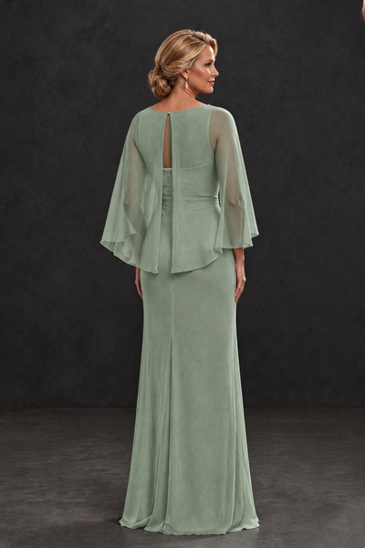 BOLODOO Dusty Sage Cape Sleeve Mother of the Bride Dress with Ruched Waist - Dusty Sage - Dusty Sage_2