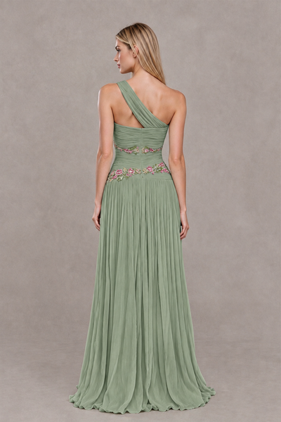 BOLODOO Dusty Sage One-Shoulder Floral Applique A-Line Evening Dress - Dusty Sage - Dusty Sage_2
