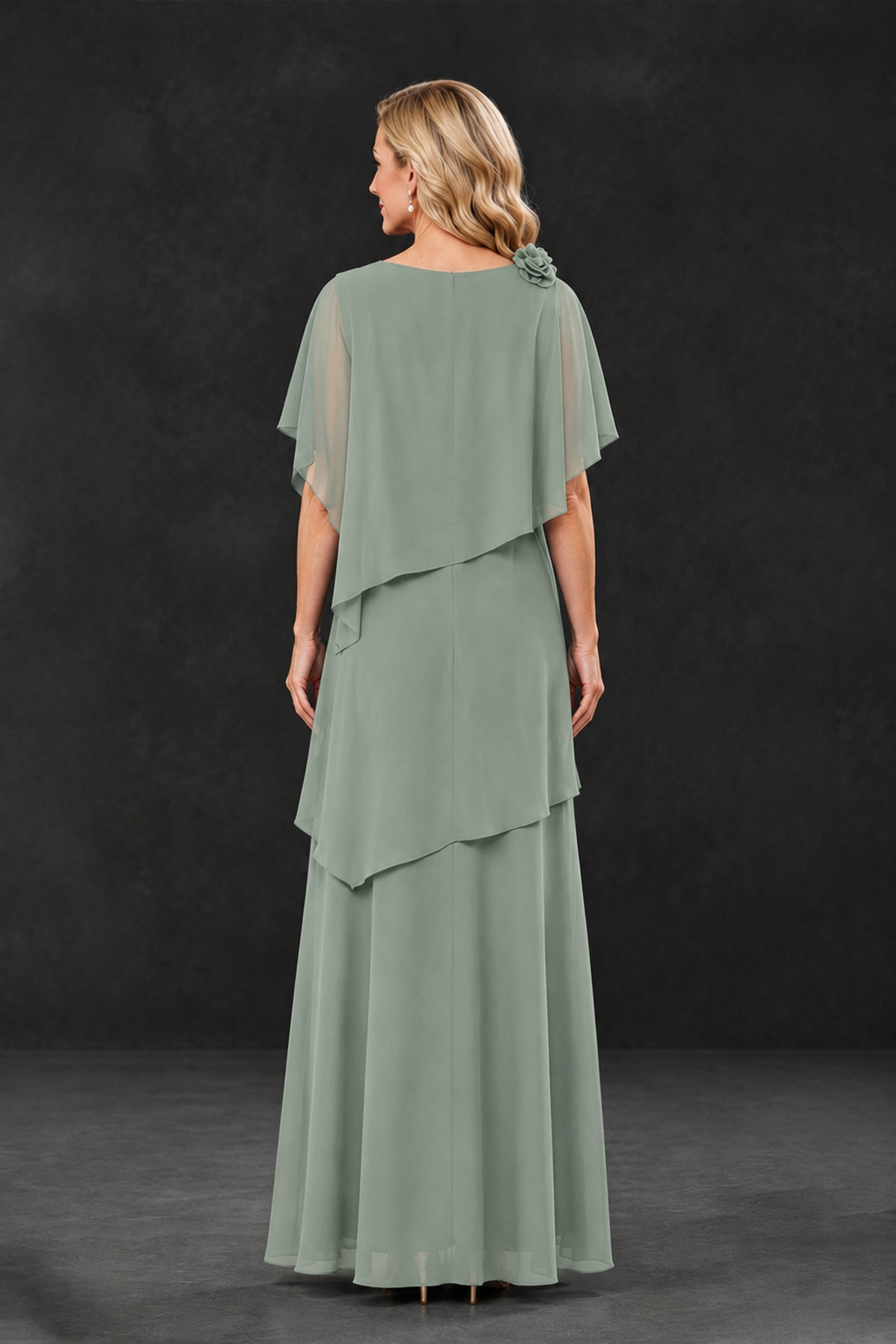 BOLODOO Dusty Sage Tiered Flutter Sleeve Mother of the Bride Maxi Dress - Dusty Sage - Dusty Sage_2