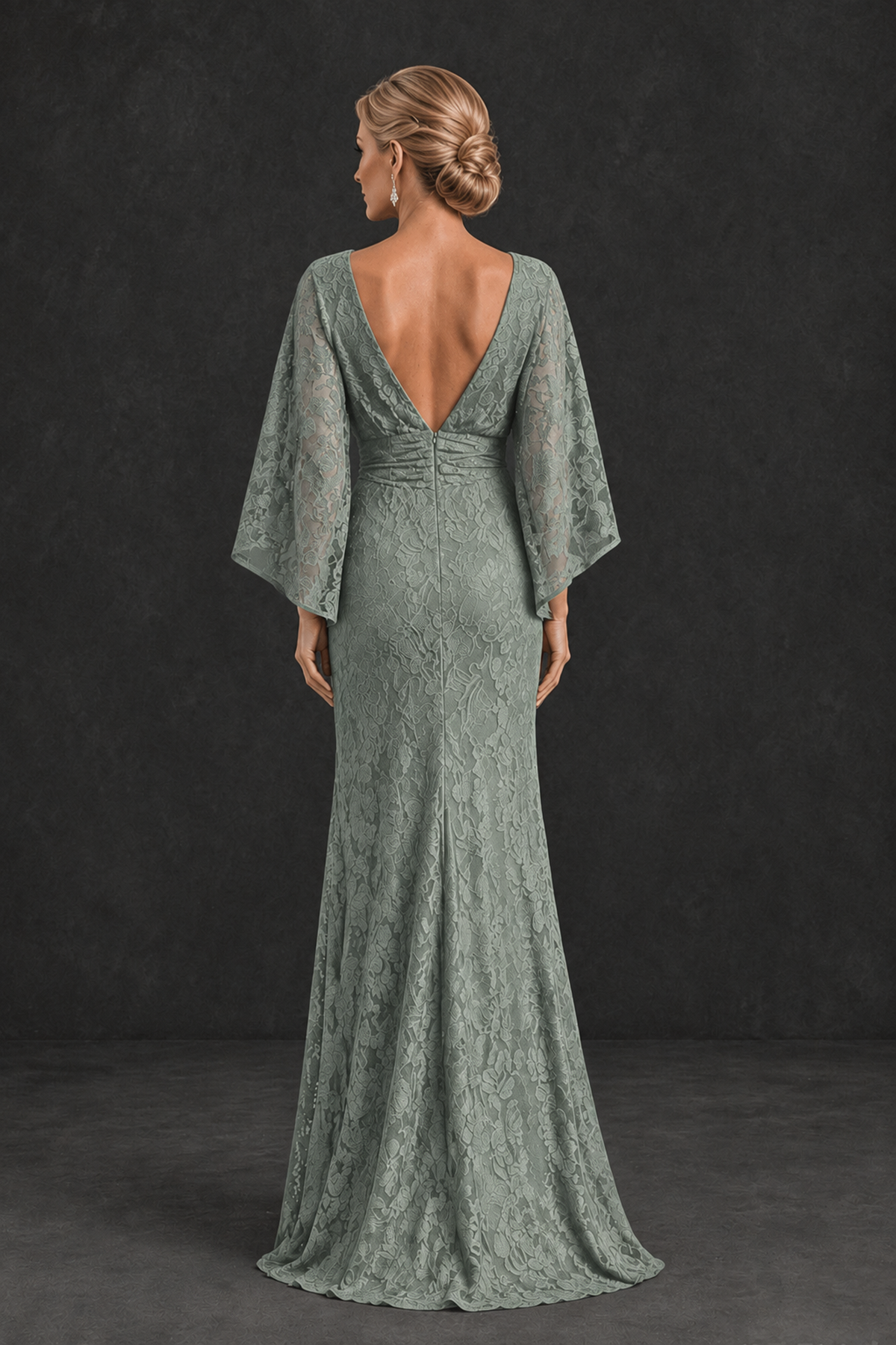 BOLODOO Dusty Sage Lace Flutter Sleeve Mother of the Bride Dress - Dusty Sage - Dusty Sage_2