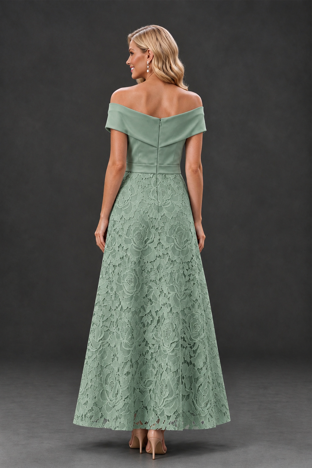 BOLODOO Dusty Sage Off-the-Shoulder Floral A-Line Mother of the Bride Dress - Dusty Sage - Dusty Sage_2