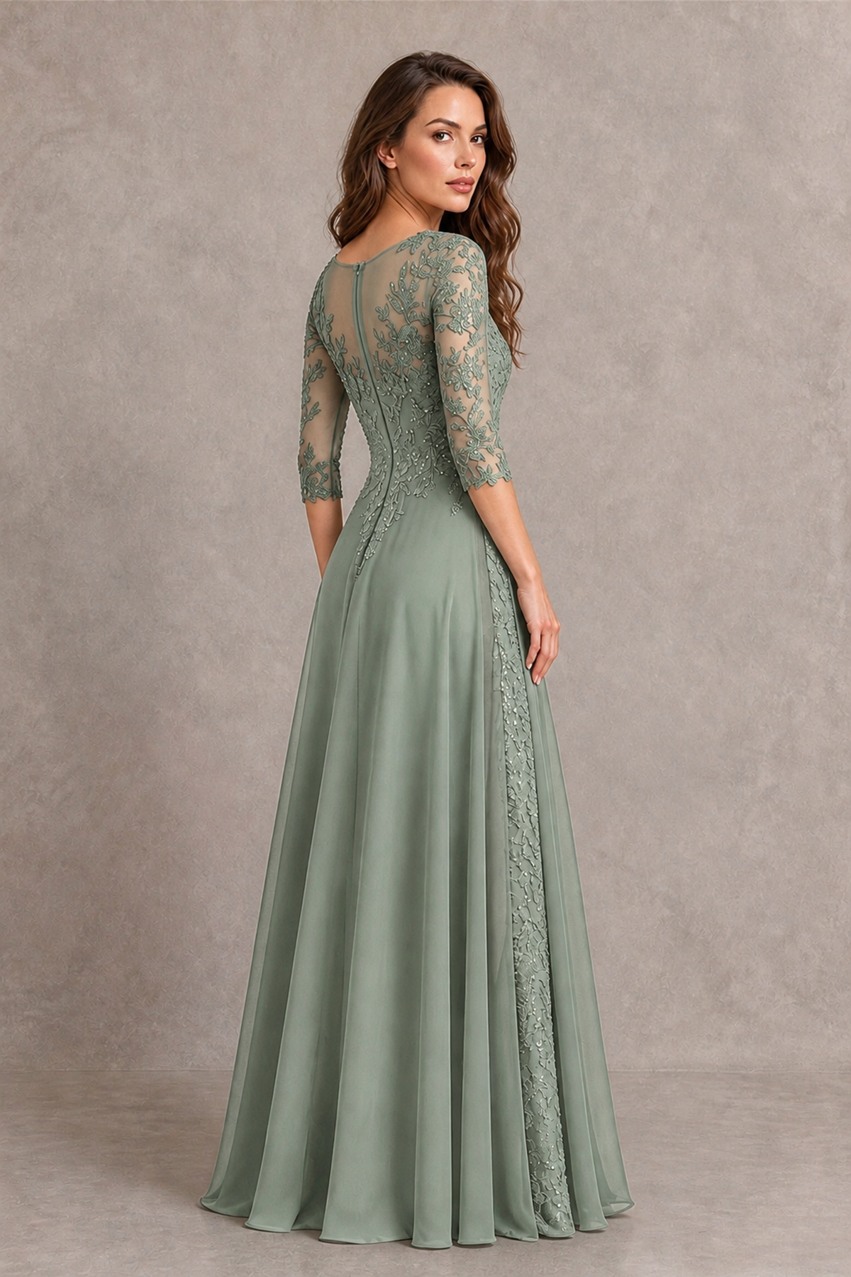 BOLODOO Midnight Dusty Sage Beaded Lace Appliqué Chiffon A-Line Gown | Mother of the Bride & Formal Evening Dress - Dusty Sage - Dusty Sage_2