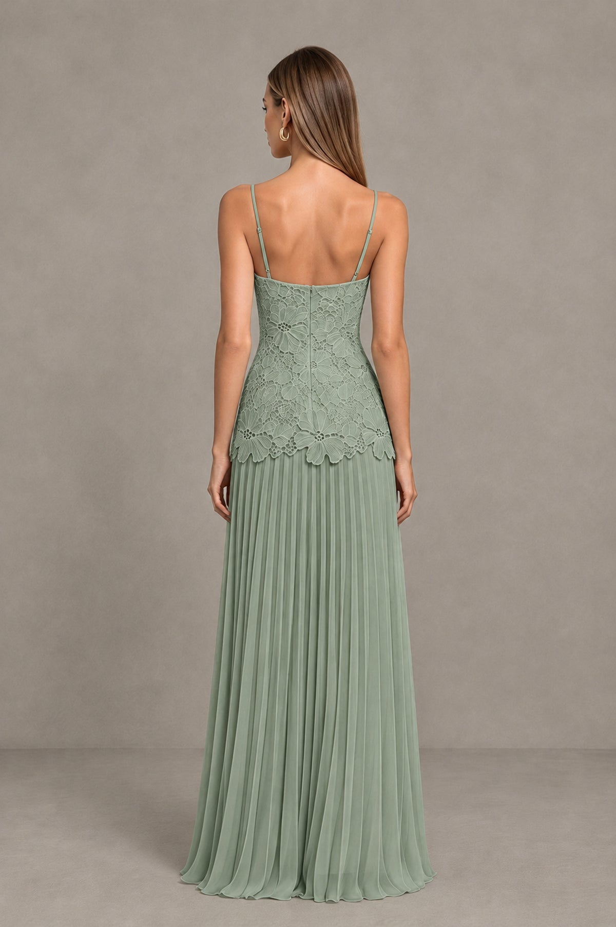 BOLODOO Dusty Sage Lace Bodice Pleated Wedding Guest Dress - Dusty Sage - Dusty Sage_2