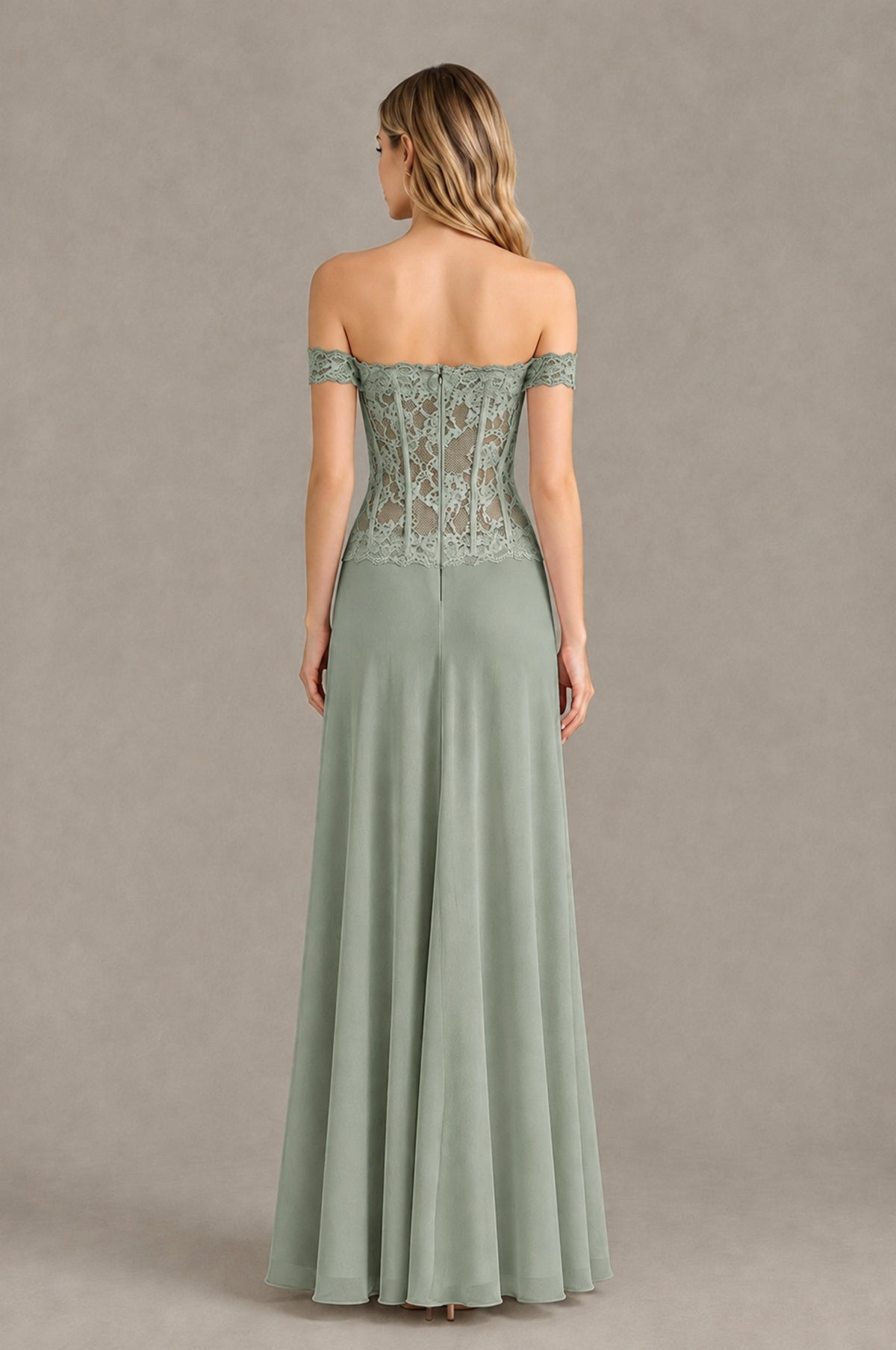 BOLODOO Dusty Sage Off Shoulder Lace Corset Wedding Guest Dress - Dusty Sage - Dusty Sage_2