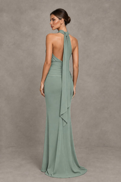 BOLODOO Dusty Sage Chiffon Halter Maxi Formal Wedding Guest Dress - Dusty Sage - Dusty Sage_2
