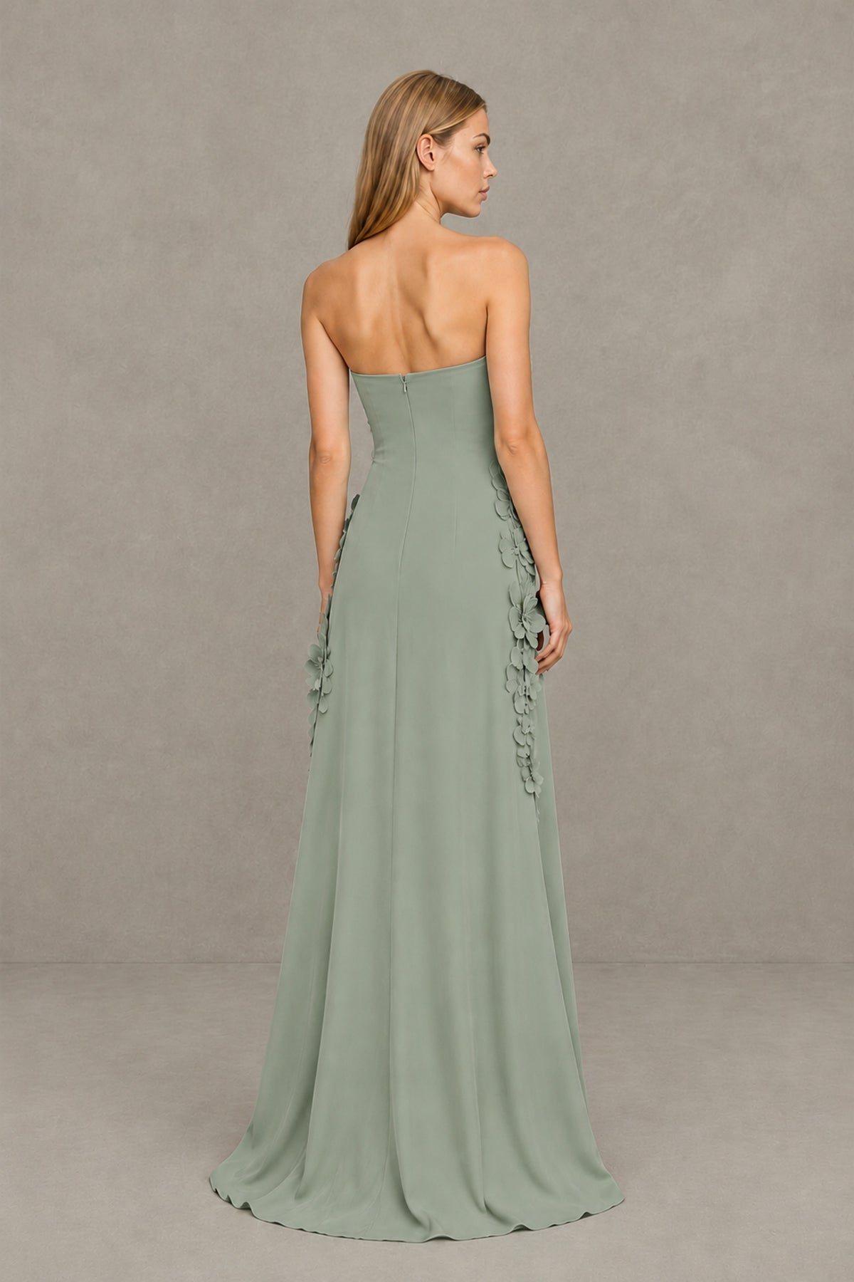 BOLODOO Dusty Sage Strapless 3D Floral Appliqué Crepe Maxi Gown - Dusty Sage - Dusty_Sage_2