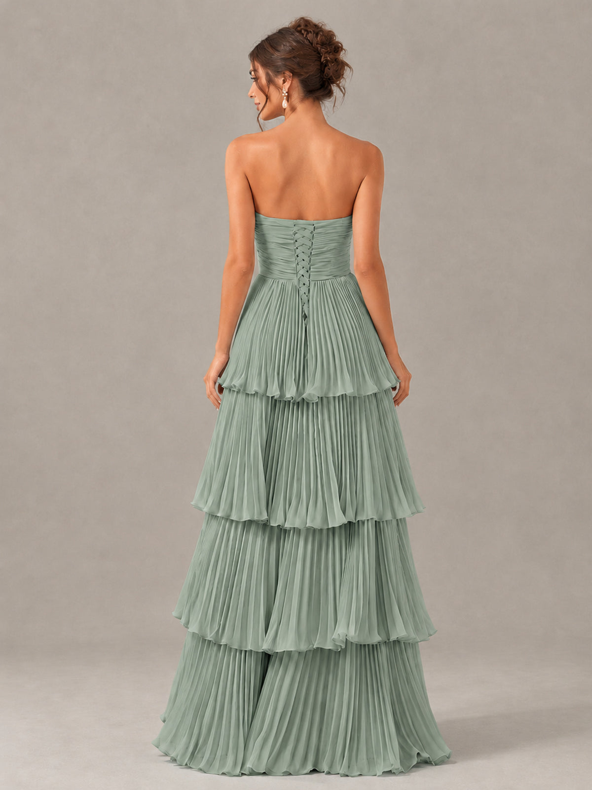 BOLODOO Dusty Sage Strapless Tiered Pleated Bridesmaid Dress - Dusty Sage - Dusty Sage_2