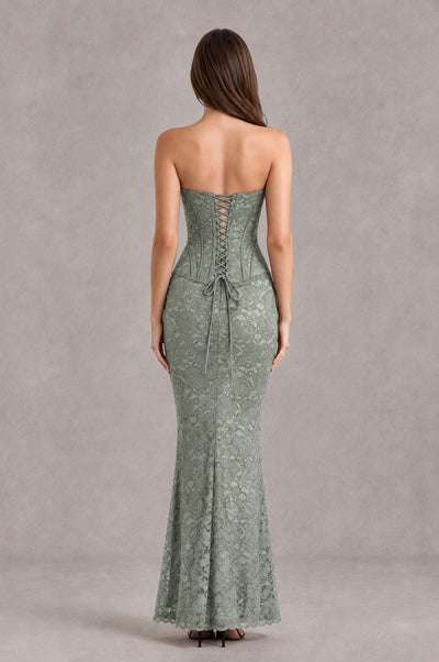 BOLODOO Dusty Sage Strapless Lace Corset Wedding Guest Dress - Dusty Sage - Dusty Sage_2