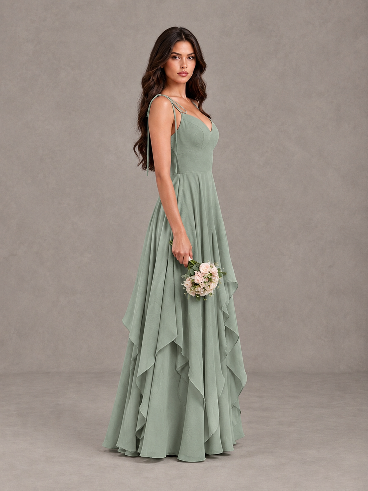 BOLODOO Dusty Sage Tie-Strap Ruffle A-Line Bridesmaid Dress - Dusty Sage - Dusty Sage_3