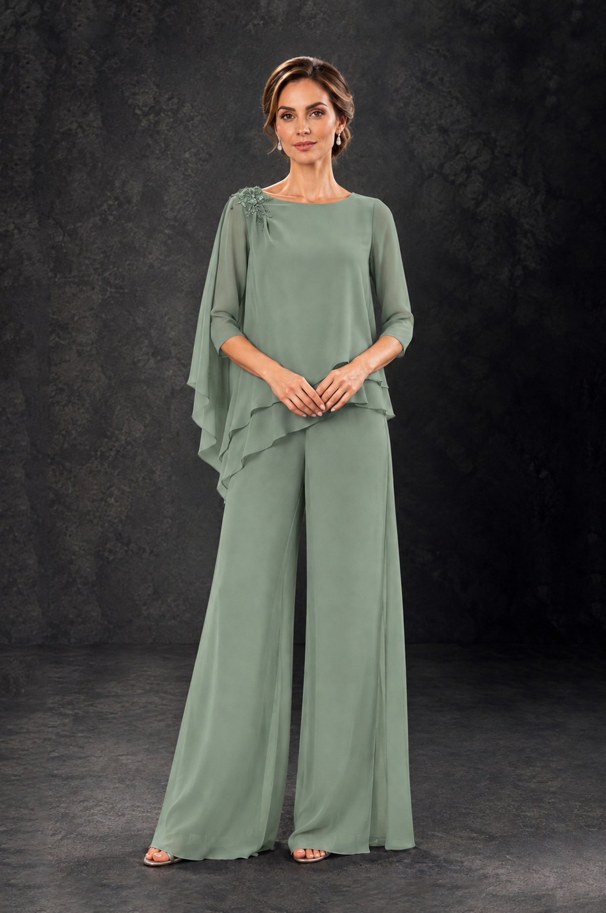 BOLODOO Dusty Sage Layered Wide-Leg Mother of the Bride Pant Suit - Dusty Sage - Dusty Sage_3