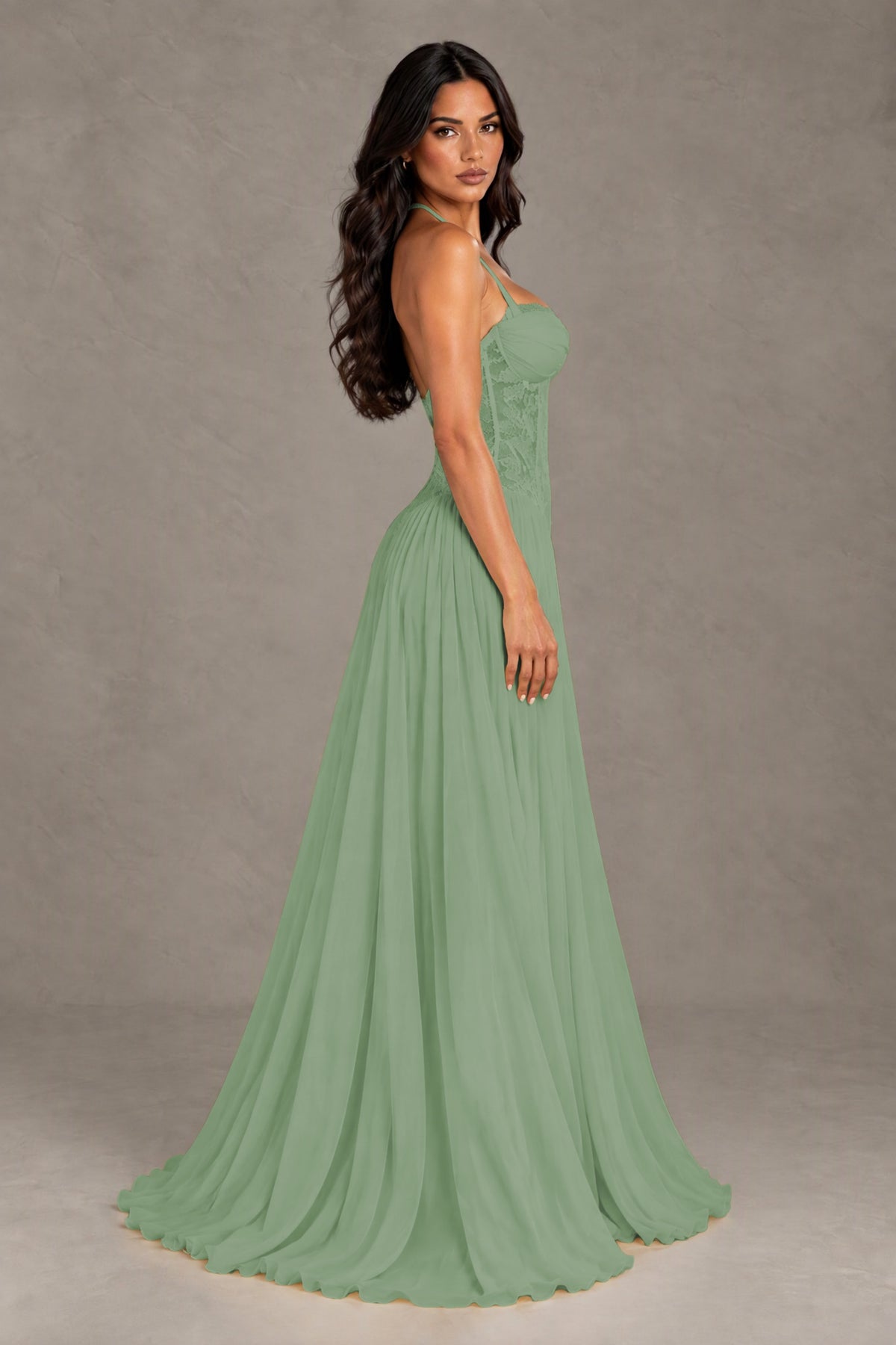 BOLODOO Dusty Sage Lace Corset Halter Maxi Gown – Backless A-Line Formal Dress - Dusty Sage - Dusty Sage(3)