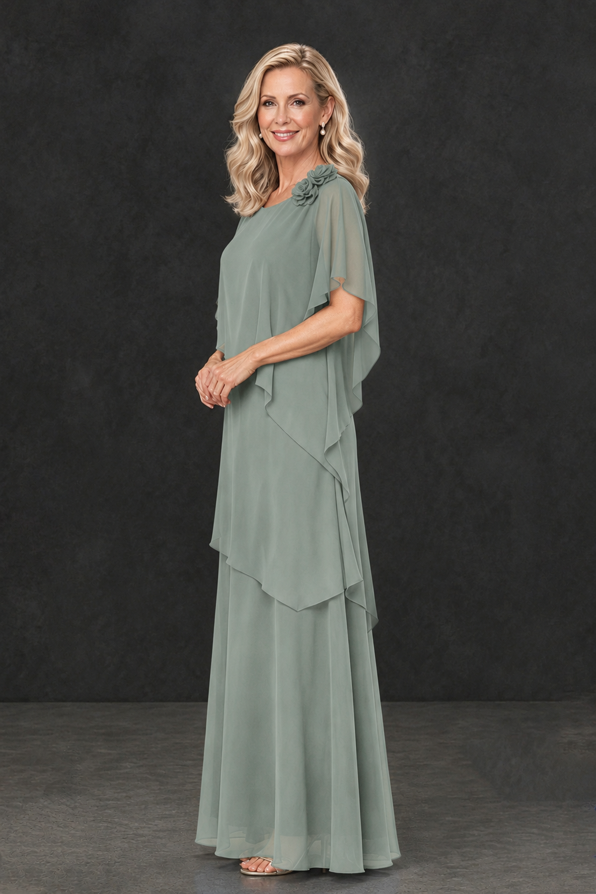 BOLODOO Dusty Sage Tiered Flutter Sleeve Mother of the Bride Maxi Dress - Dusty Sage - Dusty Sage_3