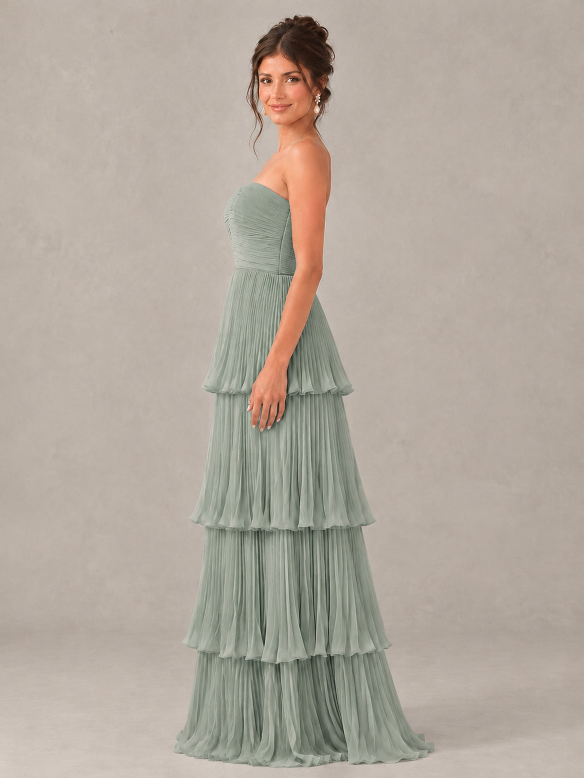 BOLODOO Dusty Sage Strapless Tiered Pleated Bridesmaid Dress - Dusty Sage - Dusty Sage_3