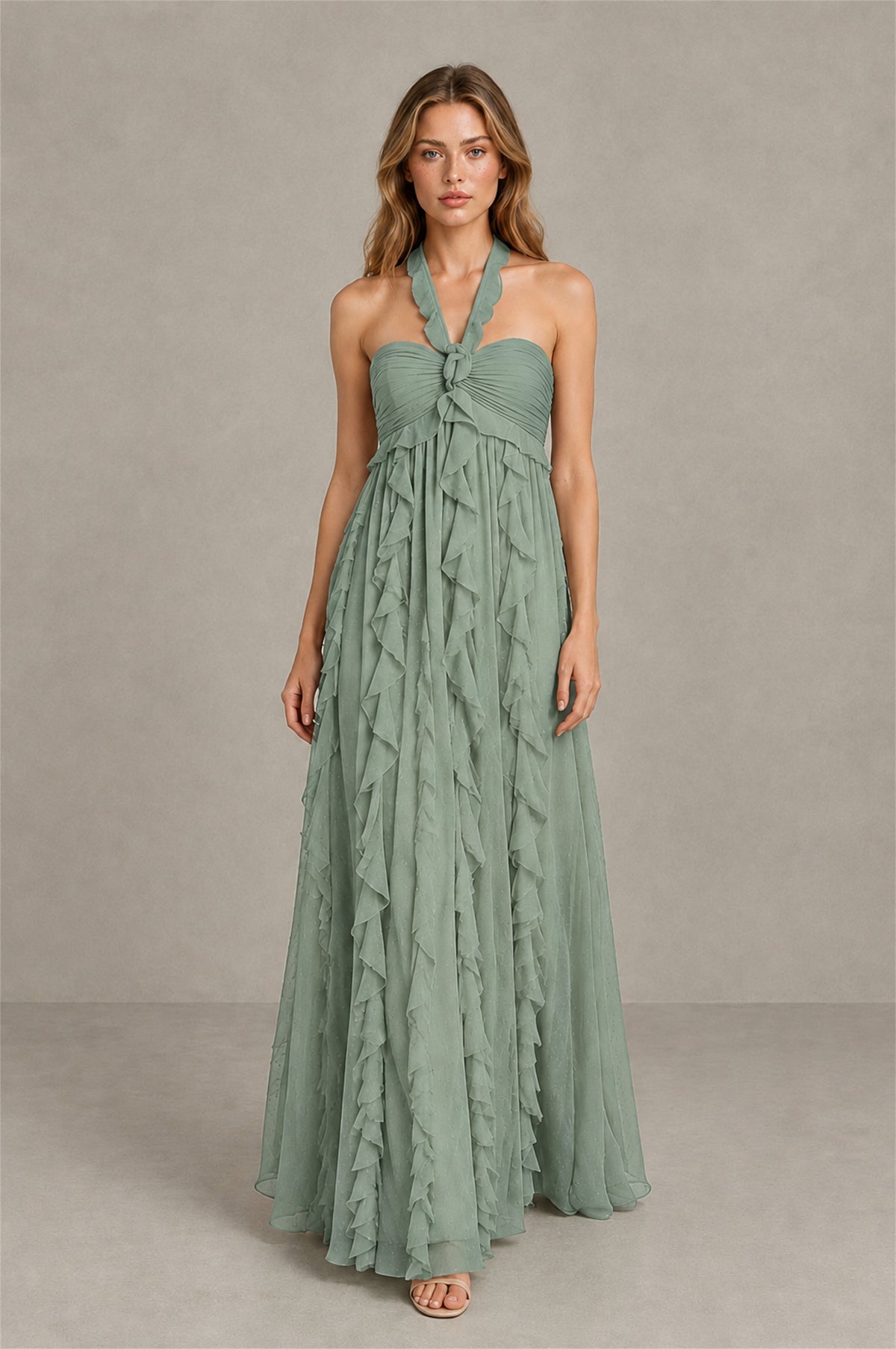 BOLODOO Dusty Sage Halter Ruffle A-Line Floor-Length Evening Dress - Dusty Sage - Dusty_Sage_4
