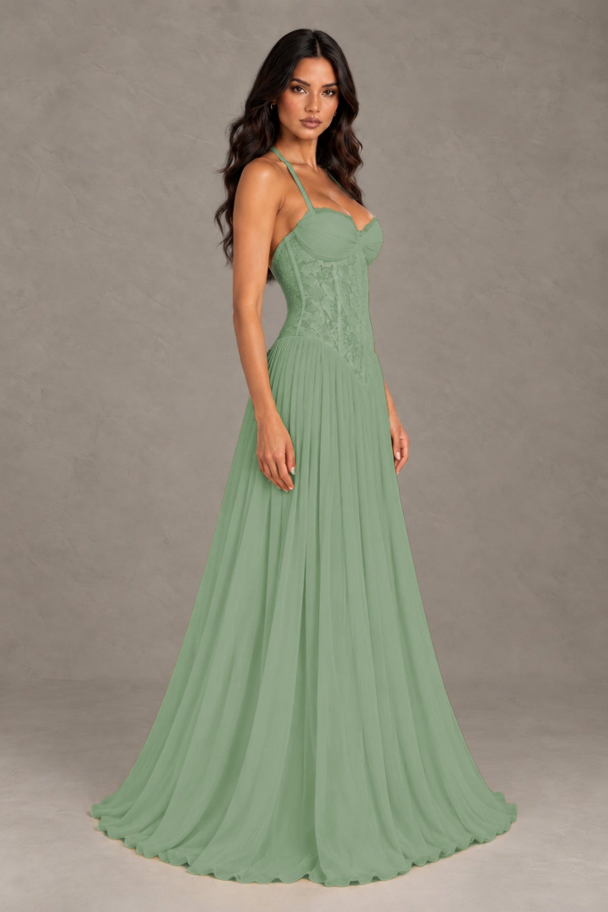BOLODOO Dusty Sage Lace Corset Halter Maxi Gown – Backless A-Line Formal Dress - Dusty Sage - Dusty Sage(4)