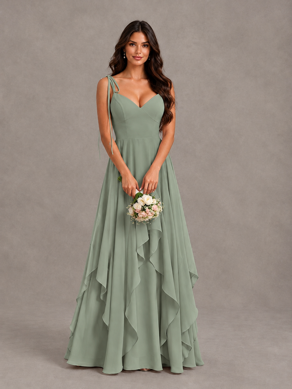 BOLODOO Dusty Sage Tie-Strap Ruffle A-Line Bridesmaid Dress - Dusty Sage - Dusty Sage_4