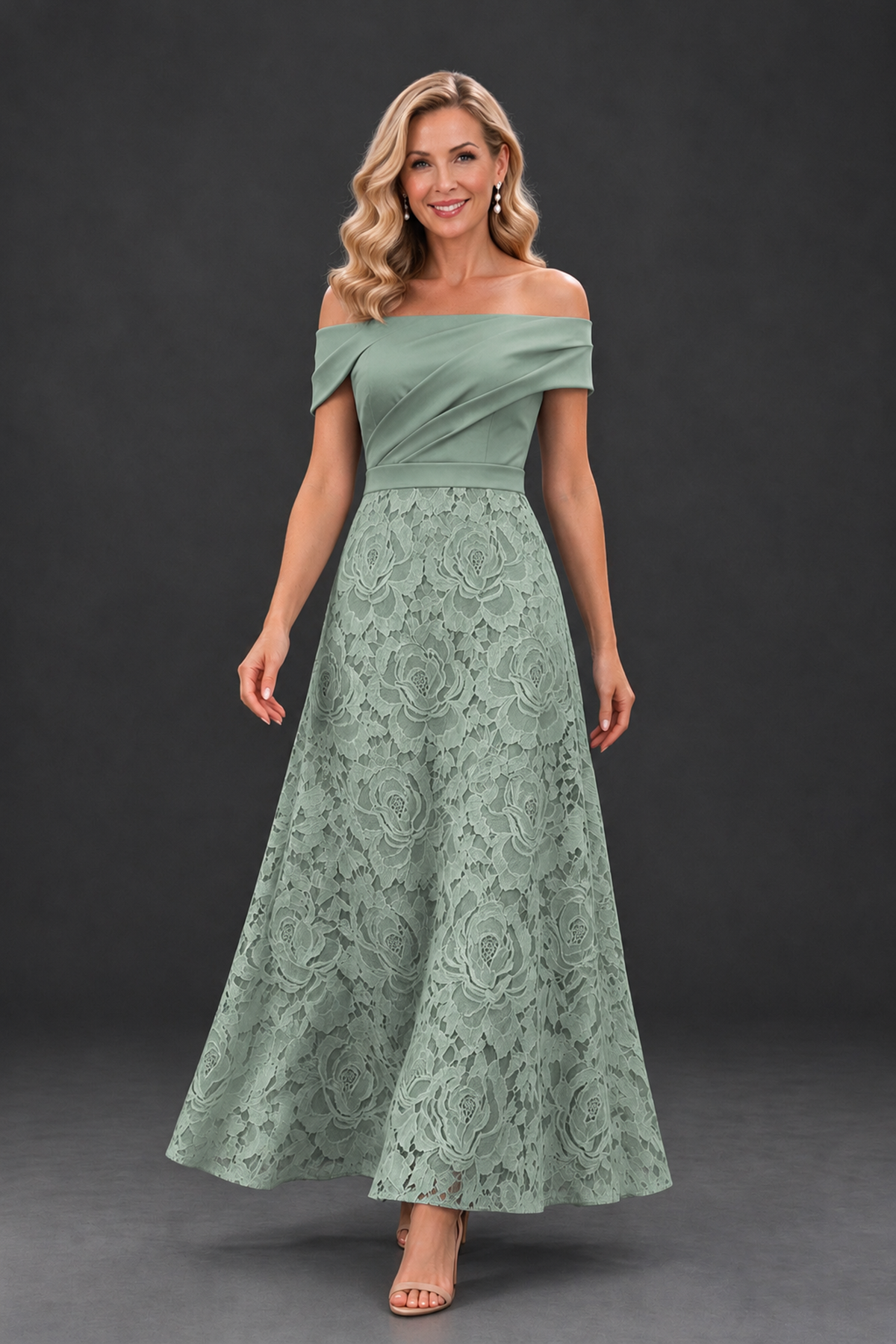 BOLODOO Dusty Sage Off-the-Shoulder Floral A-Line Mother of the Bride Dress - Dusty Sage - Dusty Sage_4