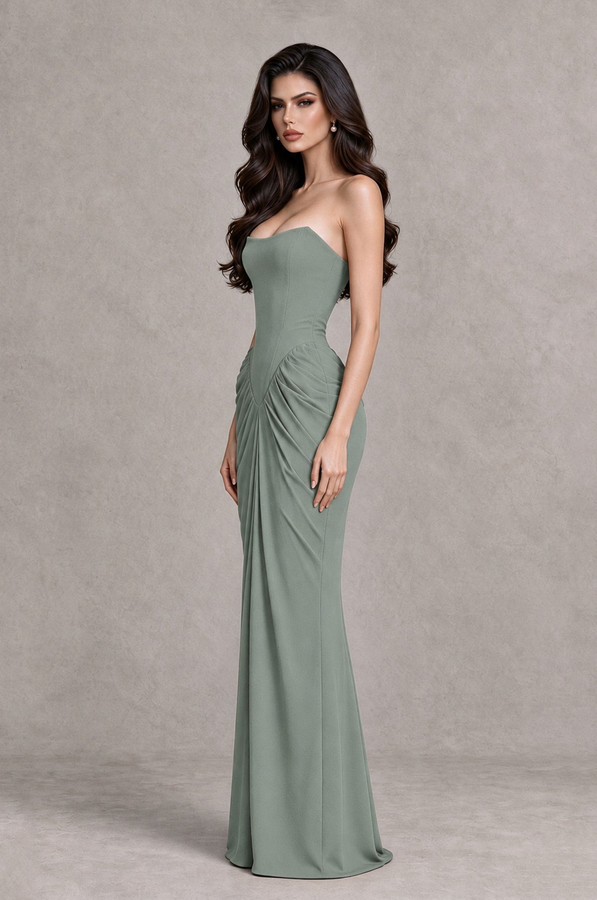 BOLODOO Dusty Sage Strapless Ruched Corset Evening Gown - Dusty Sage - Dusty Sage_4