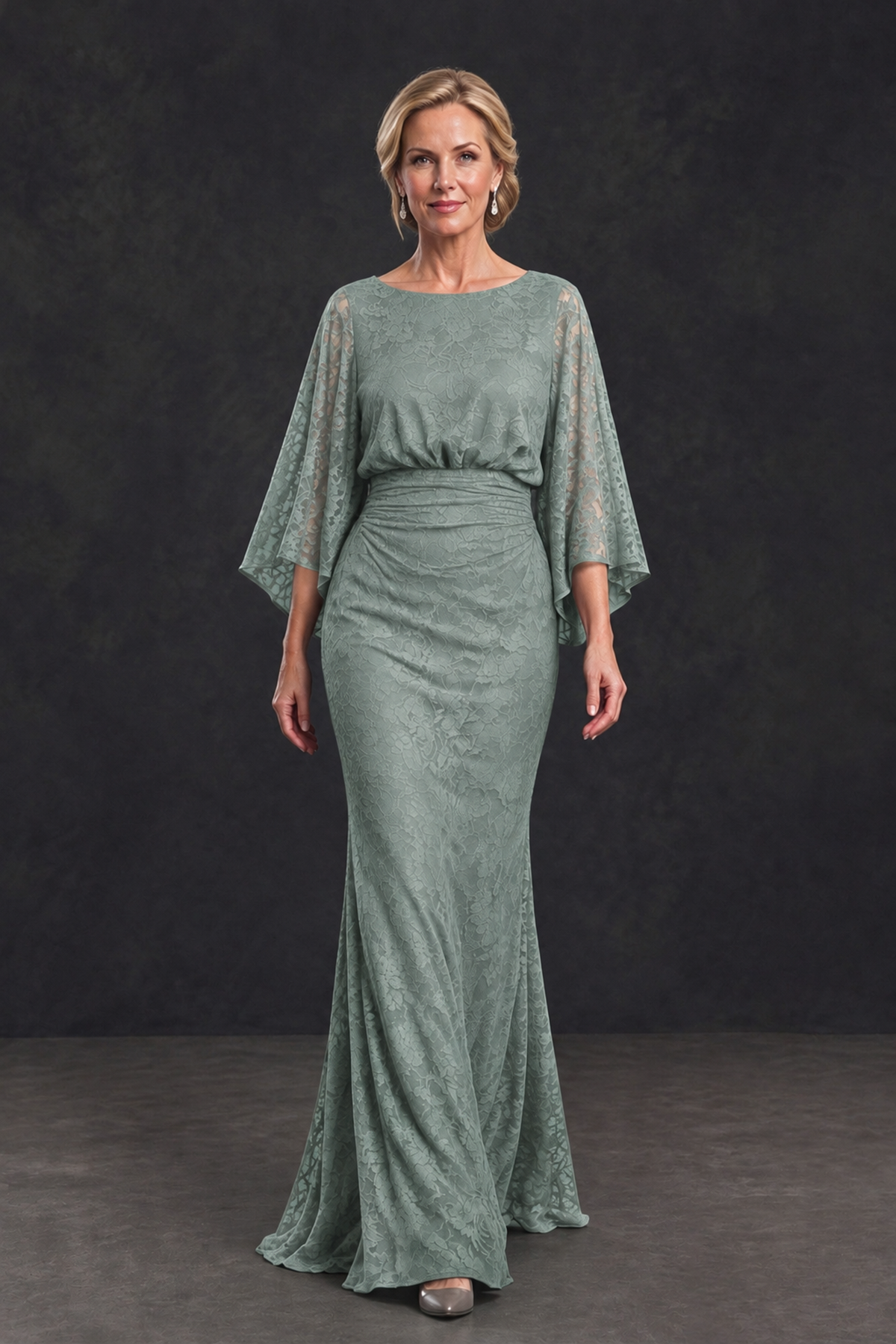 BOLODOO Dusty Sage Lace Flutter Sleeve Mother of the Bride Dress - Dusty Sage - Dusty Sage_4