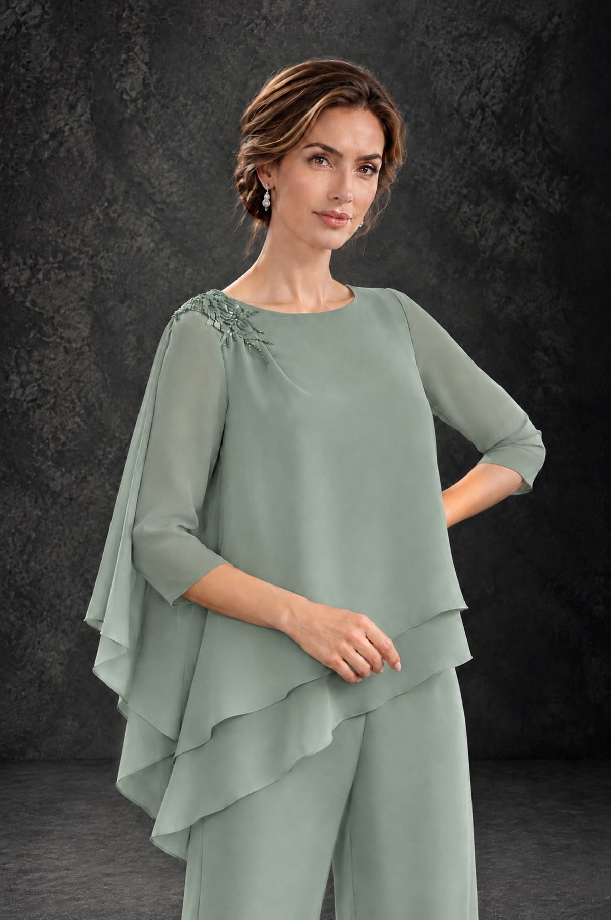BOLODOO Dusty Sage Layered Wide-Leg Mother of the Bride Pant Suit - Dusty Sage - Dusty Sage_4