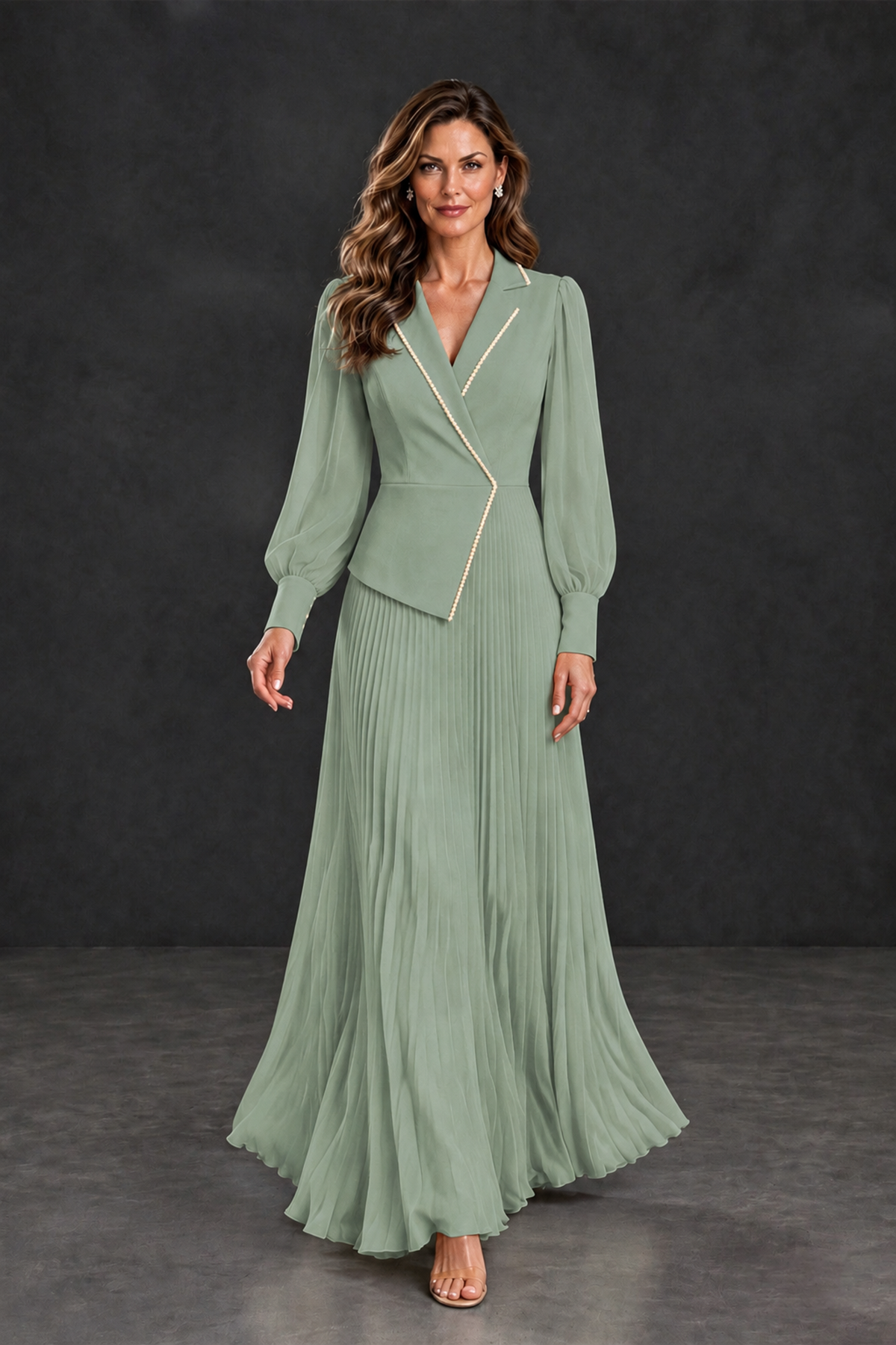 BOLODOO Dusty Sage Long Sleeve Pleated Mother of the Bride Dress - Dusty Sage - Dusty Sage_4