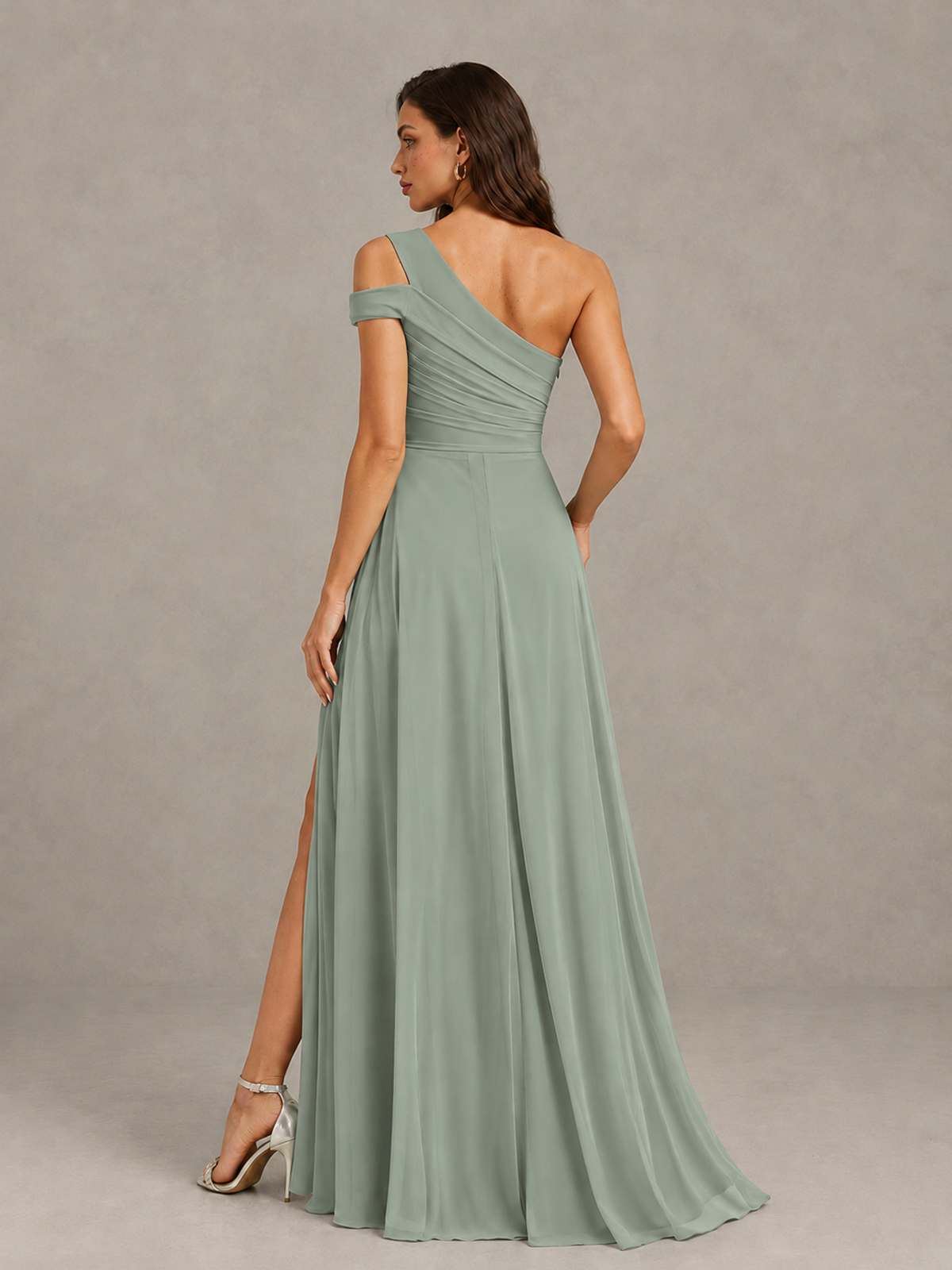BOLODOO Dusty Sage One-Shoulder Bridesmaid Dress with Side Slit - Dusty Sage - Dusty Sage (2)
