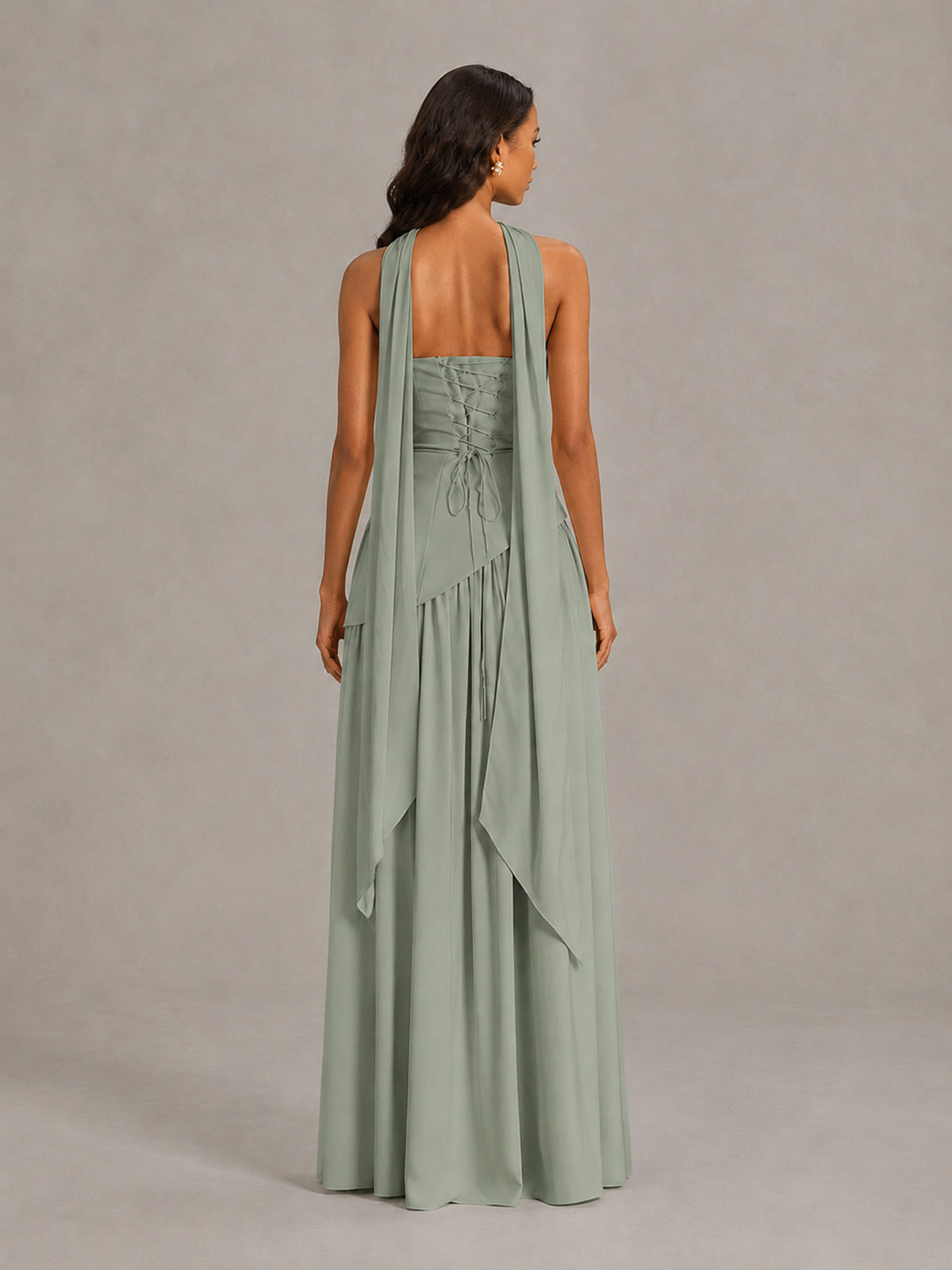 Dusty Sage Strapless Bridesmaid Dress with Scarf & High Slit - Dusty Sage - Dusty Sage (2)