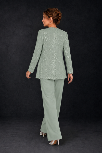 BOLODOO Dusty Sage Sequin Lace 3-Piece Pant Suit with Long Sleeve Jacket - Dusty Sage - Dusty Sage (2)