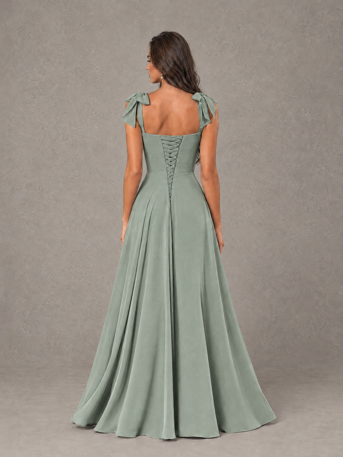 BOLODOO Dusty Sage Bow-Strap Bridesmaid Dress with Ruffle Slit - Dusty Sage - Dusty Sage (2)