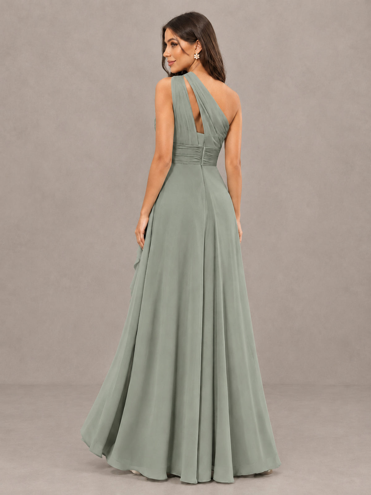 BOLODOO Dusty Sage One-Shoulder Ruffle Bridesmaid Dress with Slit - Dusty Sage - Dusty Sage (2)